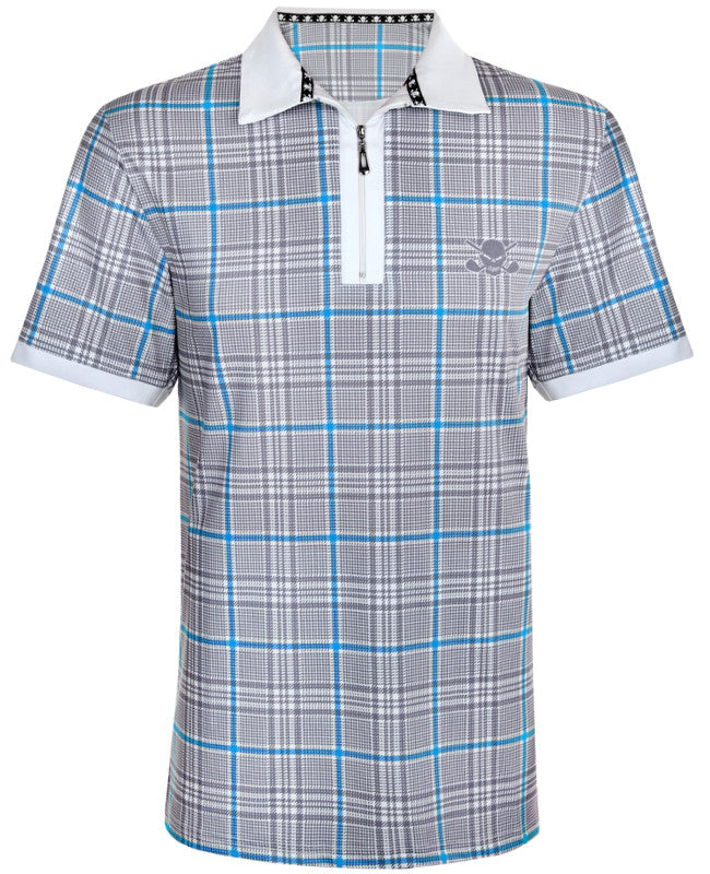 HT Plaid Performance Cool-Stretch Golf Shirt | Blue &amp; Grey