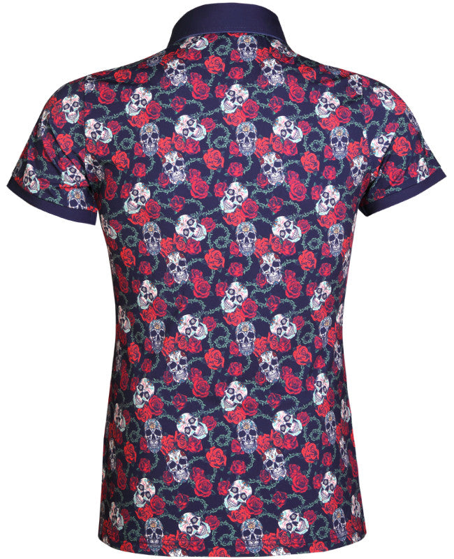 Ladies Sugar Skull Cool-Stretch Golf Shirt | Dark Blue