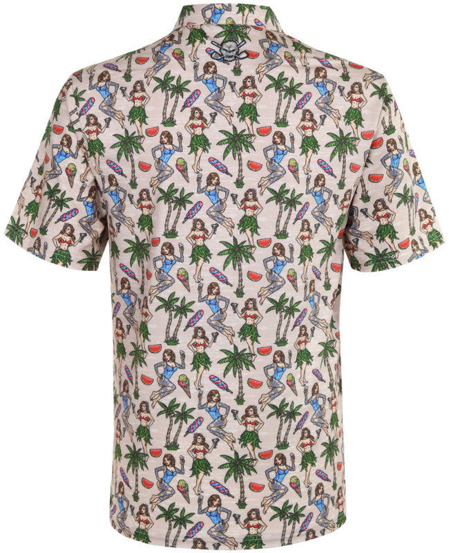 Summertime Cool-Stretch Hula Golf Shirt - Sand