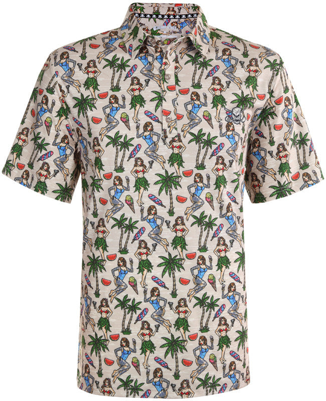 Summertime Cool-Stretch Hula Golf Shirt - Sand