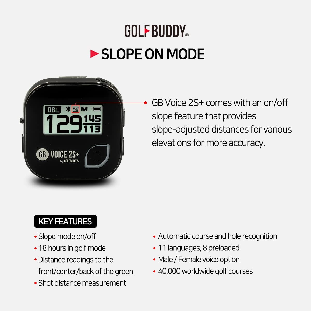Golf Buddy Voice 2S+ Wearable Talking GPS Rangefinder Fairways Bunkers