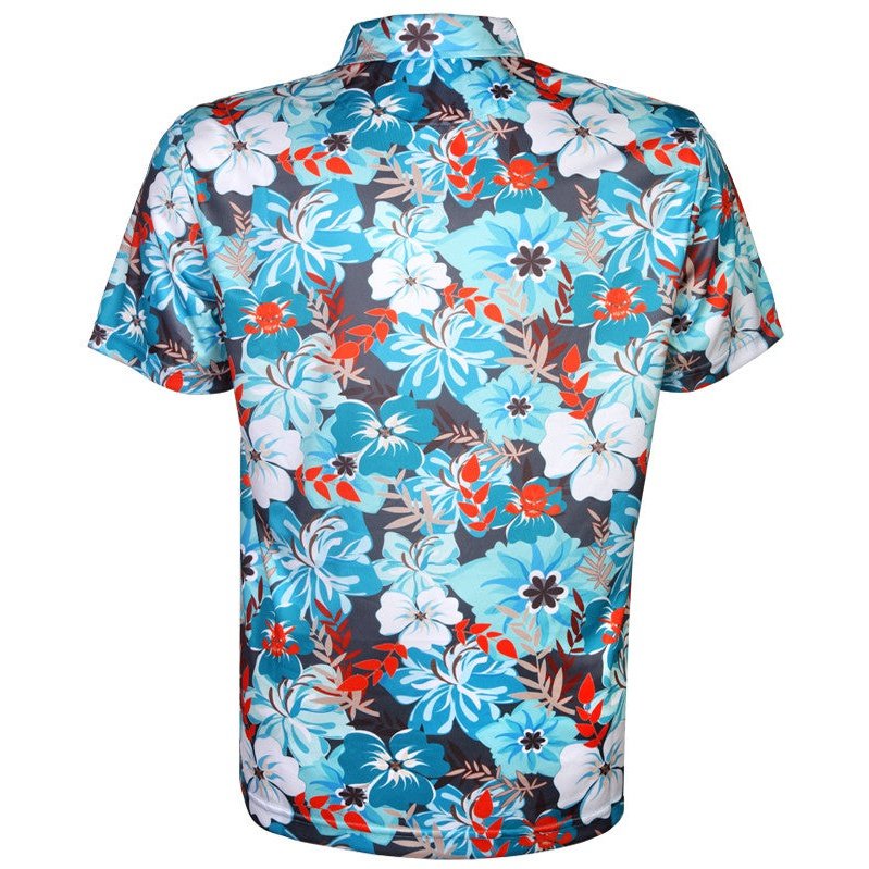 Tattoo Hawaiian Cool-Stretch Golf Shirt | Teal / Orange