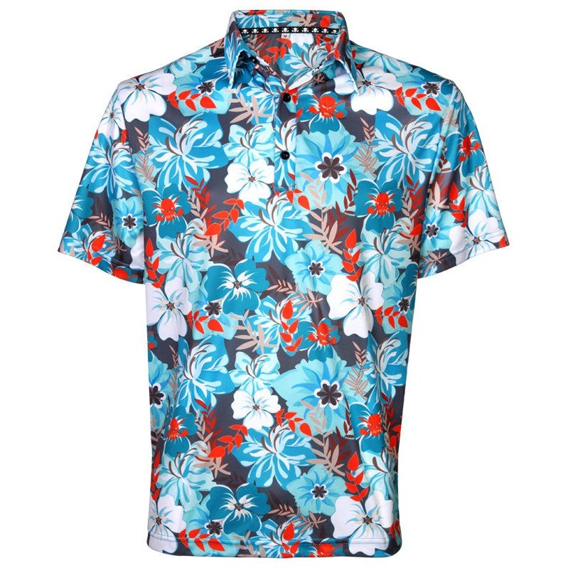 Tattoo Hawaiian Cool-Stretch Golf Shirt | Teal / Orange
