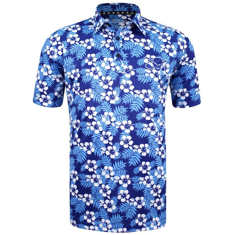 Tattoo Hawaiian Cool-Stretch Golf Shirt | Blue