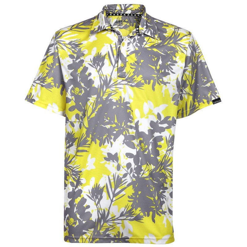 Tattoo Hawaiian Cool-Stretch Golf Shirt | Grey / Yellow
