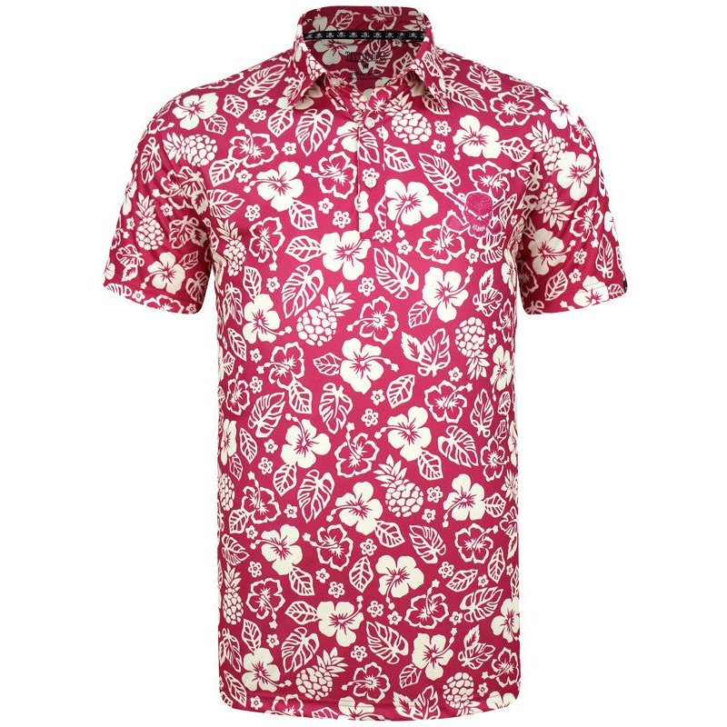 Tattoo Hawaiian Cool-Stretch Golf Shirt | Red / Tan