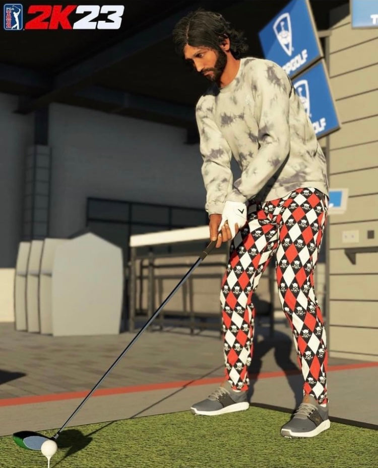 ProCool Monster Argyle Skull Performance Golf Pants Red/Black/White