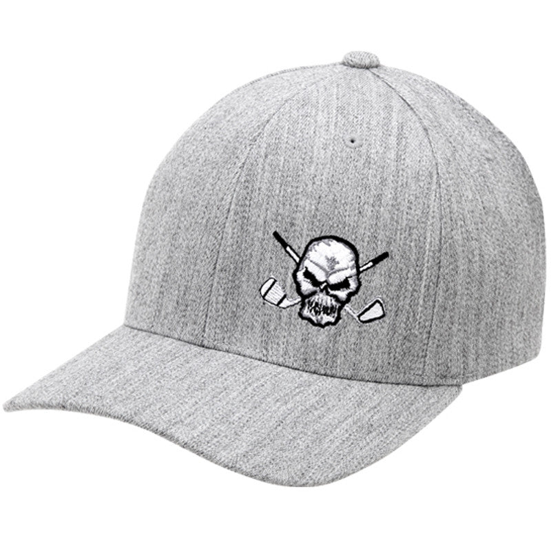 Tattoo Golf Skull Design Premium Fitted Hat | Light Heather Grey