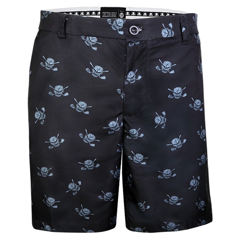ProCool Lucky 13 Skull Design Men&#39;s Shorts Tattoo Golf | Black &amp; Charcoal