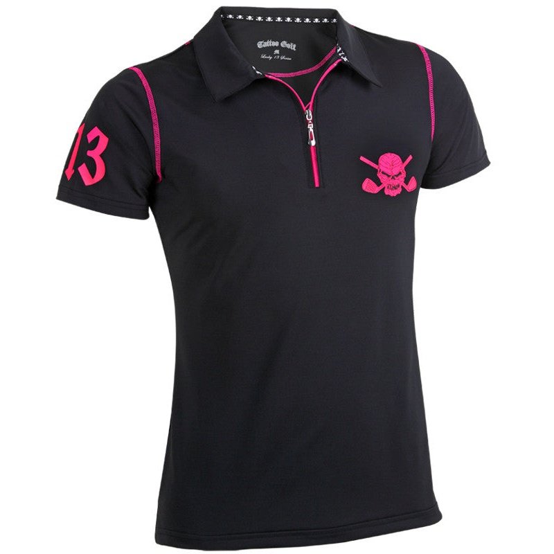 Women&#39;s Hybrid Lucky 13 Performance Golf Shirt 1/4 Zip | Black &amp; Pink