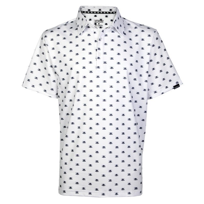 Tattoo Micro Skull Cool Stretch Golf Shirt | White