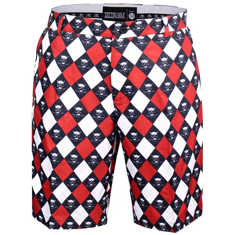 ProCool Argyle Monster Men&#39;s Golf Shorts | Red/White/Black