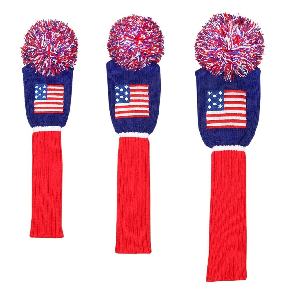 USA Stars Stripes Knitted Golf Headcover Set for Driver, Wood and Hybrid