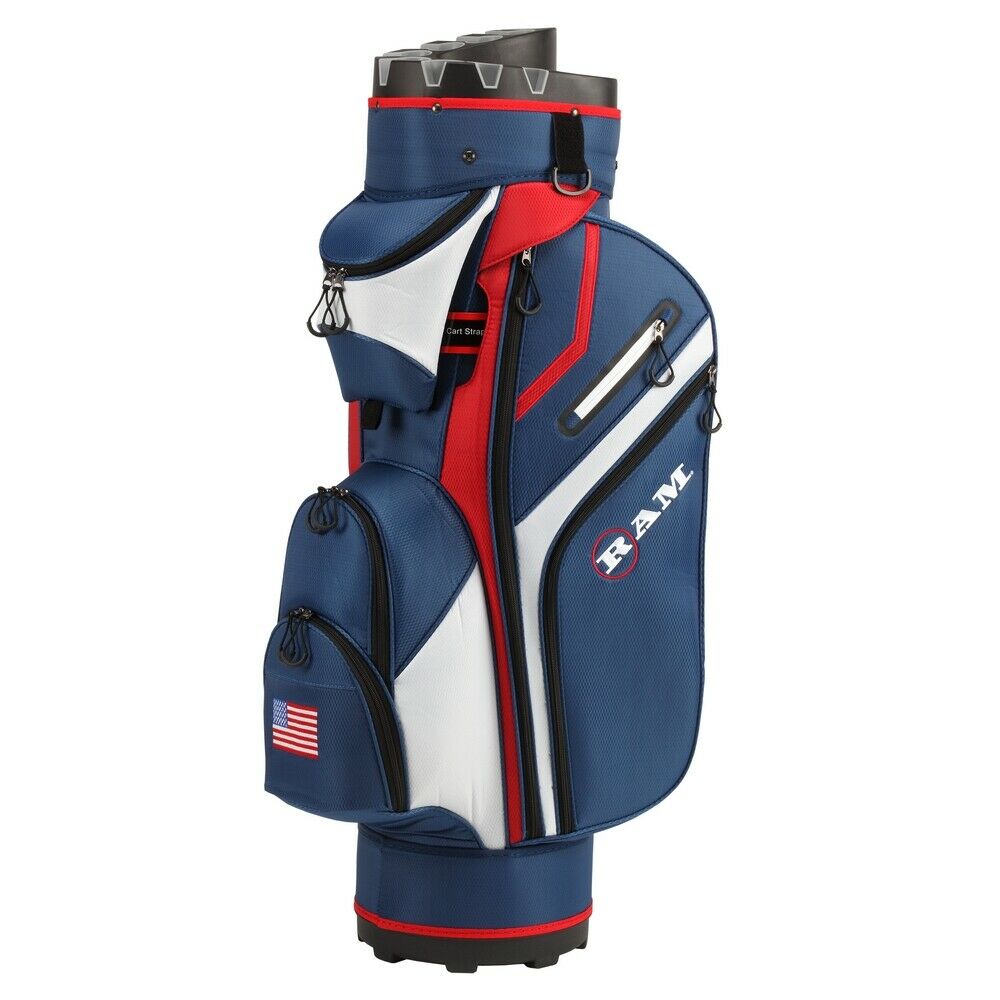Ram Golf Premium Cart Bag with 14 Way Molded Organizer Divider Top - USA Flag
