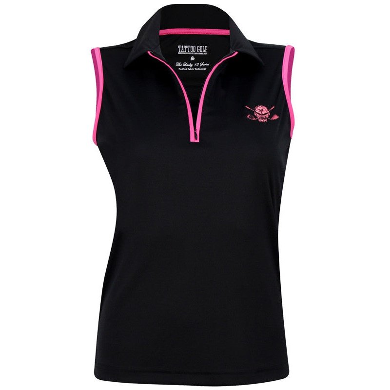 Women's Lucky 13 Sleeveless Shirt Tattoo Golf Skull Design | Black & Pink