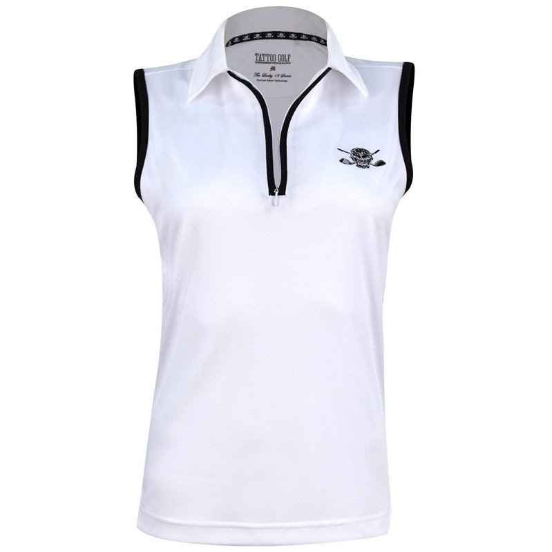 Women's Lucky 13 Sleeveless Tattoo Golf Shirt | White & Black