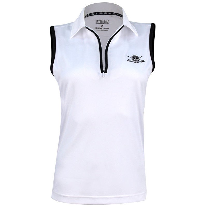 Women's Lucky 13 Sleeveless Tattoo Golf Shirt | White & Black