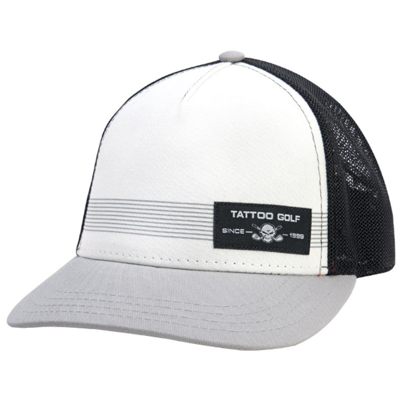 Tattoo Brand Snap Back Mesh Golf Hat | White / Black