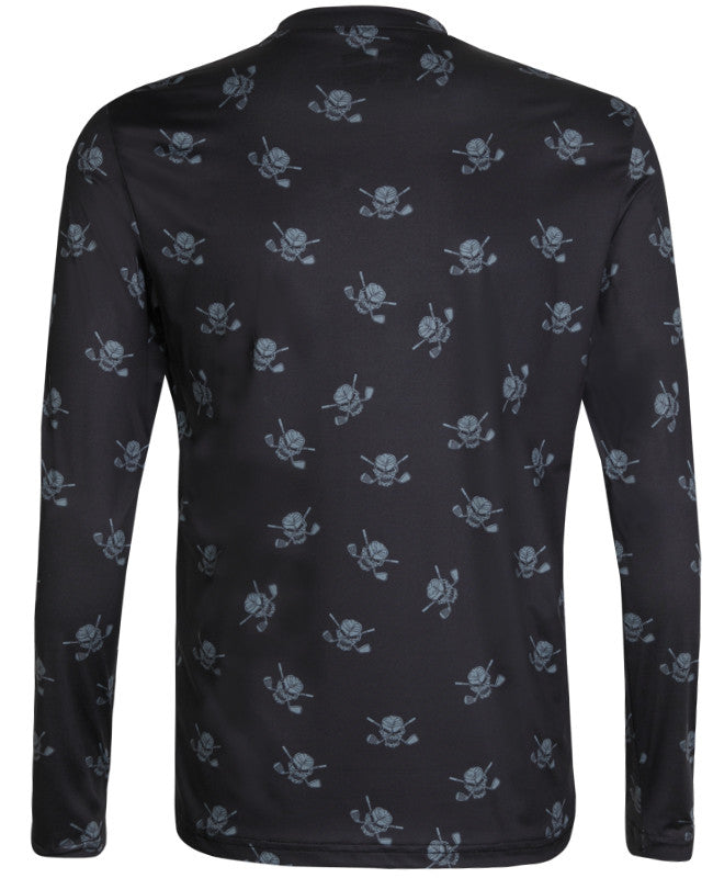 Men's Golf Long Sleeve Skull Lightweight Undershirt | Black & Charcoal