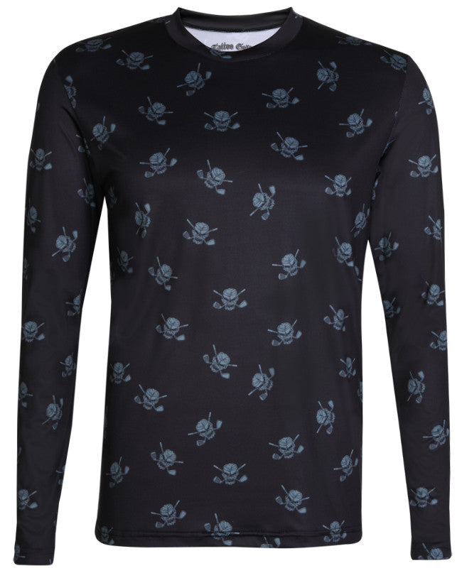 Men&#39;s Golf Long Sleeve Skull Lightweight Undershirt | Black &amp; Charcoal