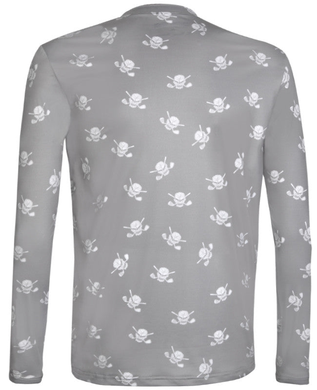 Men&#39;s Golf Long Sleeve Skull Lightweight Undershirt | Grey &amp; White