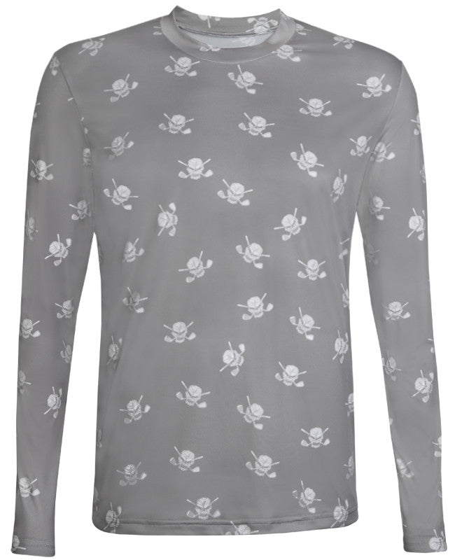 Men's Golf Long Sleeve Skull Lightweight Undershirt | Grey & White