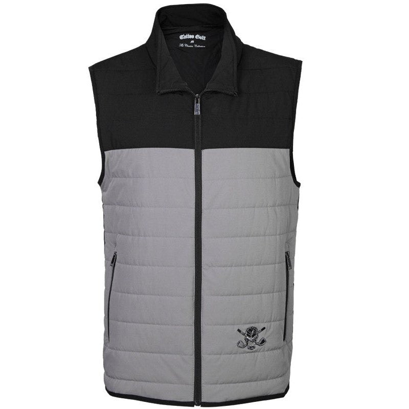 Men&#39;s Vest - Full Zip Tattoo Golf Skull Design | Grey &amp; Black