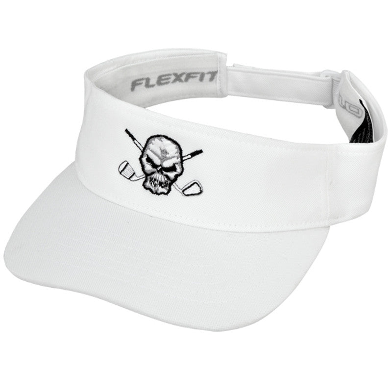 Tattoo Golf Embroidered Skull Flexfit Adjustable Visor | White