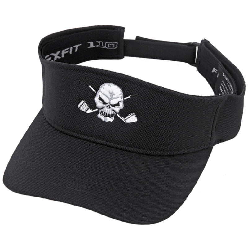 Tattoo Golf Embroidered Skull Flexfit Adjustable Visor | Black