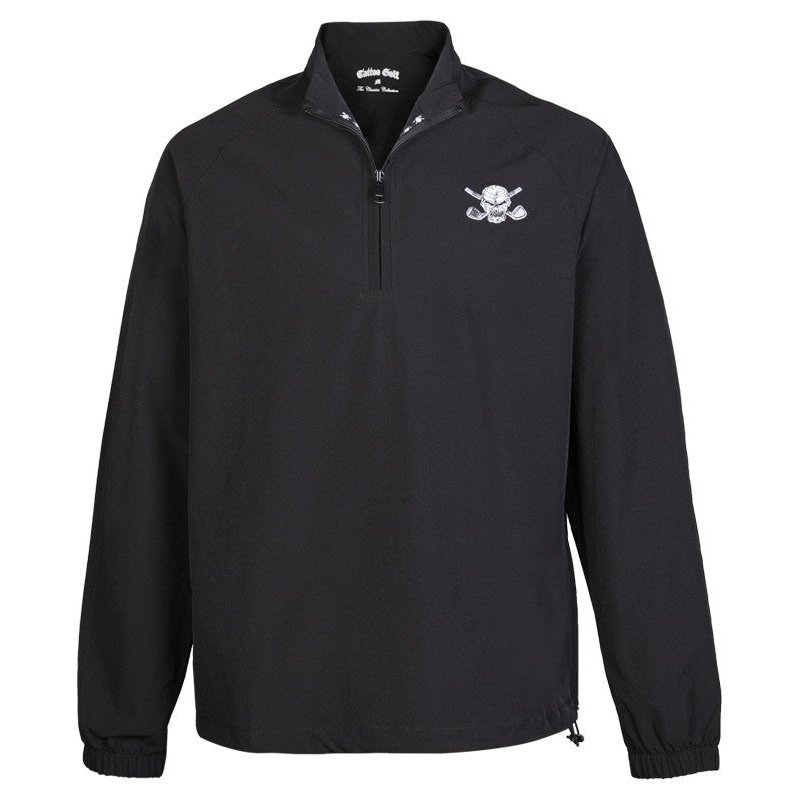 Men&#39;s Golf Quarter Zip Wind Breaker Pullover Skull Design | Black
