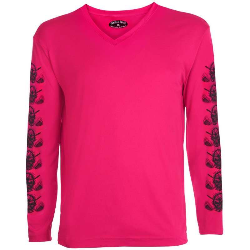 Women&#39;s Longsleeve Performance Golf Shirt Skulls on Arm | Hot Pink