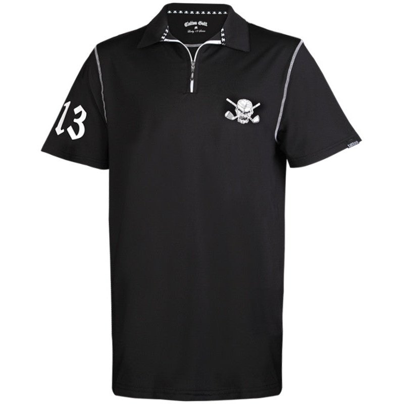 Tattoo Hybrid Zipper Lucky 13 Golf Shirt | Black