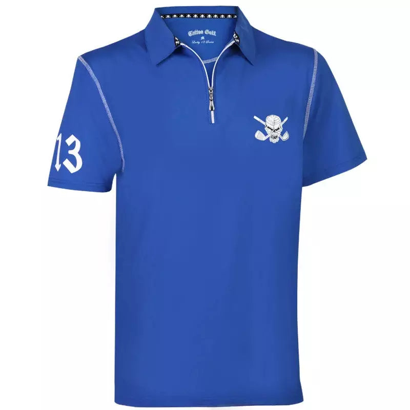 Tattoo Hybrid Zipper Lucky 13 Golf Shirt | Blue